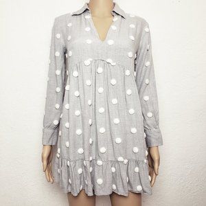 Zara Pompom Dot Tunic Mini Johnny Collar Dress
